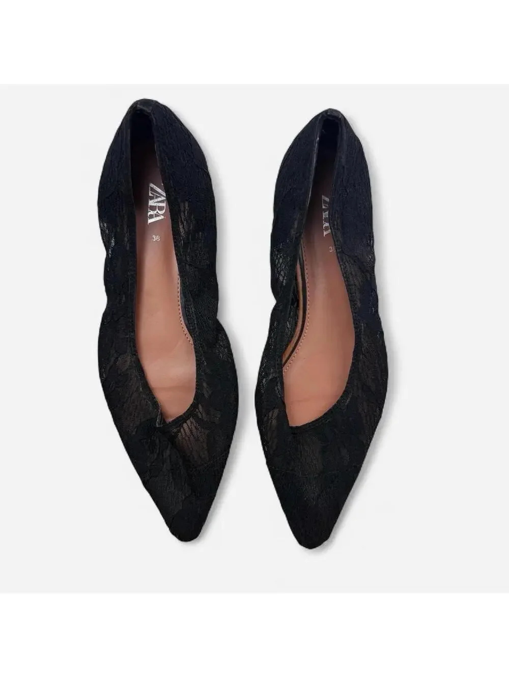 Zara Black Lace Pointed Toe Ballet Flats